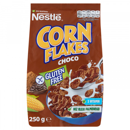 Nestlé Corn Flakes Choco Płatki śniadaniowe o smaku czekoladowym 250 g
