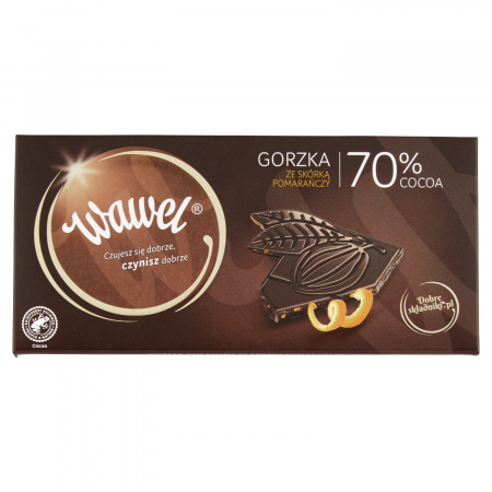 Wawel Czekolada gorzka z kandyzowaną skórką pomarańczy 70% cocoa 100 g