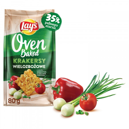 Lay's Oven Baked Krakersy wielozbożowe o smaku warzywa z zieloną cebulką 80 g