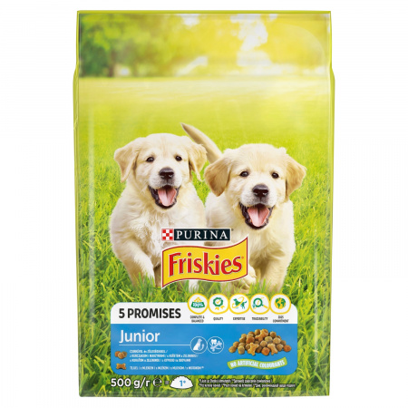 Friskies 5 Promises Junior Karma dla szczeniąt z kurczakiem i warzywami z mlekiem 500 g