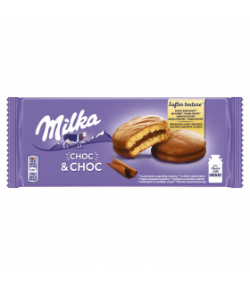 Milka Choc & Choc Ciastka biszkoptowe przekładane nadzieniem kakaowym oblane czekoladą mleczną 150 g