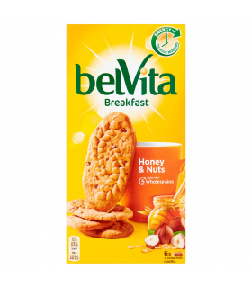 belVita Breakfast Ciastka zbożowe z miodem orzechami i kawałkami czekolady 300 g (6 x 50 g)
