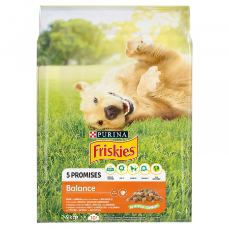 Friskies 5 Promises Balance Karma dla dorosłych psów z mieszanką kurczaka wołowiny i warzywami 3 kg