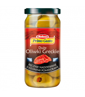 Primo Gusto Melissa Duże oliwki greckie ręcznie nadziewane suszonymi pomidorami 230 g