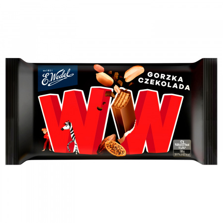 E. Wedel WW Cztery wafelki przekładane nadzieniem orzechowym arachidowym w czekoladzie gorzkiej 47 g