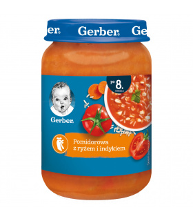 Gerber Pomidorowa z ryżem i indykiem dla niemowląt po 8. miesiącu 190 g