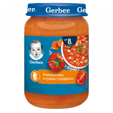Gerber Pomidorowa z ryżem i indykiem dla niemowląt po 8. miesiącu 190 g