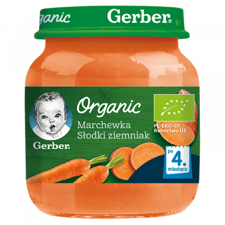 Gerber Organic Marchewka słodki ziemniak dla niemowląt po 4. miesiącu 125 g