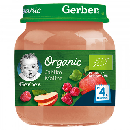Gerber Organic Jabłko malina dla niemowląt po 4. miesiącu 125 g