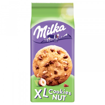 Milka XL Cookies Nuts Ciastka z kawałkami czekolady mlecznej i orzechami 184 g