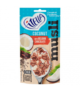 Fitella Musli chrupkie kokosowe z crunchy czekoladowymi i nasionami chia 50 g