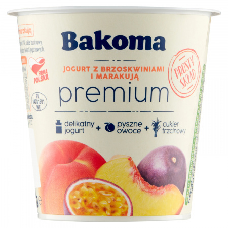  Bakoma Premium Jogurt z brzoskwiniami i marakują 140 g