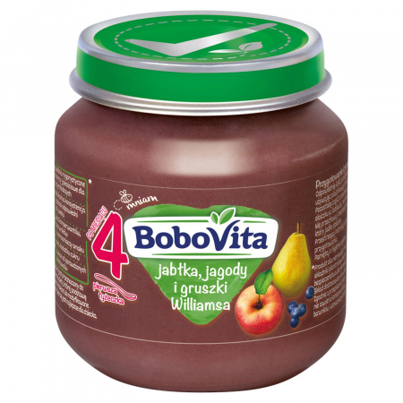 BoboVita Jabłka jagody i gruszki Williamsa po 4 miesiącu 125 g
