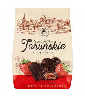 Kopernik Serduszka Toruńskie w czekoladzie z nadzieniem o smaku truskawkowym 150 g