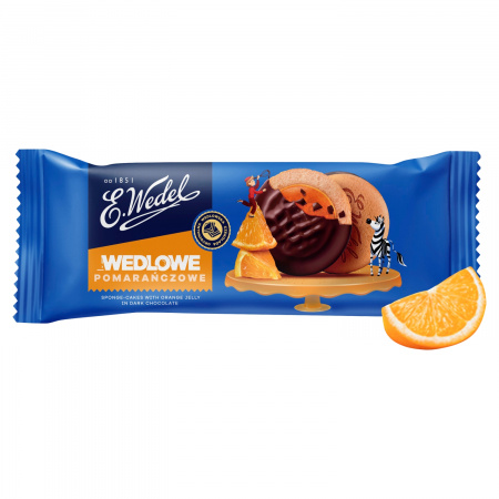 E. Wedel Wedlowe Pomarańczowe Biszkopty z galaretką pomarańczową oblane czekoladą deserową 147 g