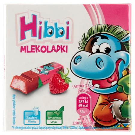 Hibbi Mlekoladki Batoniki mleczne z nadzieniem o smaku jogurtowo-truskawkowym 50 g