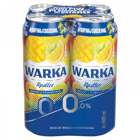 Warka Radler Piwo bezalkoholowe z lemoniadą o smaku mango i pomarańczy 4 x 500 ml