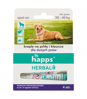 Happs Herbal Krople na pchły i kleszcze dla dużych psów 4 x 4 ml