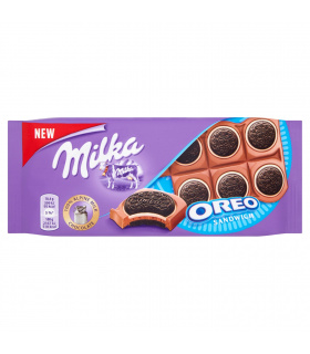 Milka Oreo Ciastka kakaowe i nadzienie mleczne o smaku waniliowym na czekoladzie mlecznej 92 g